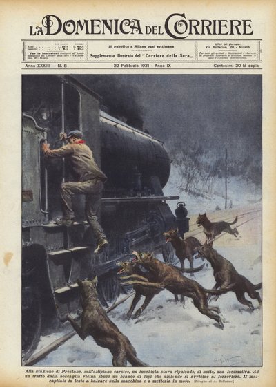 En la estación de Prestane, en el altiplano kárstico, un fogonero estaba limpiando, de noche, una locomotora de Achille Beltrame
